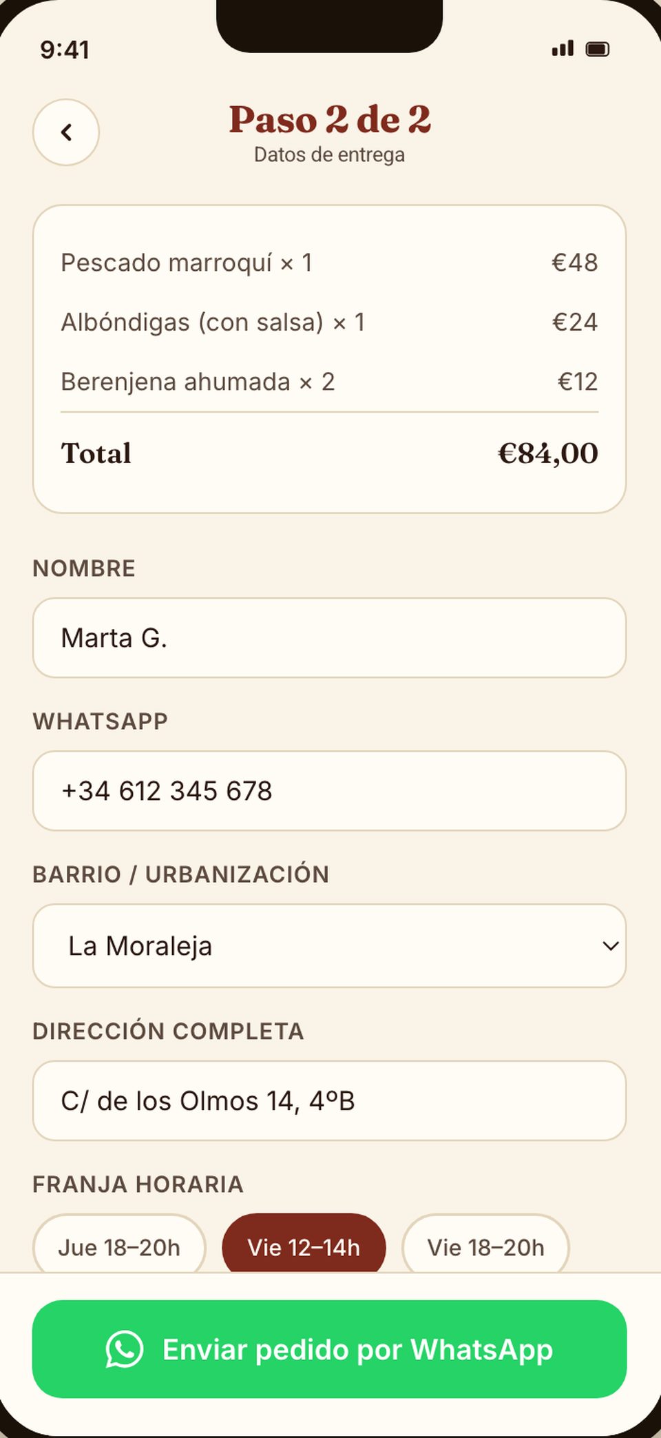 An ordering site for a home kitchen