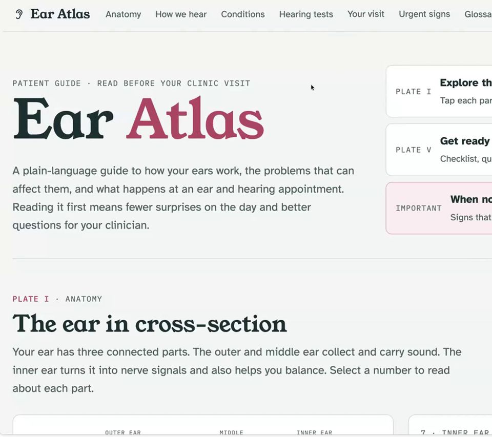 A patient site for an ENT doctor